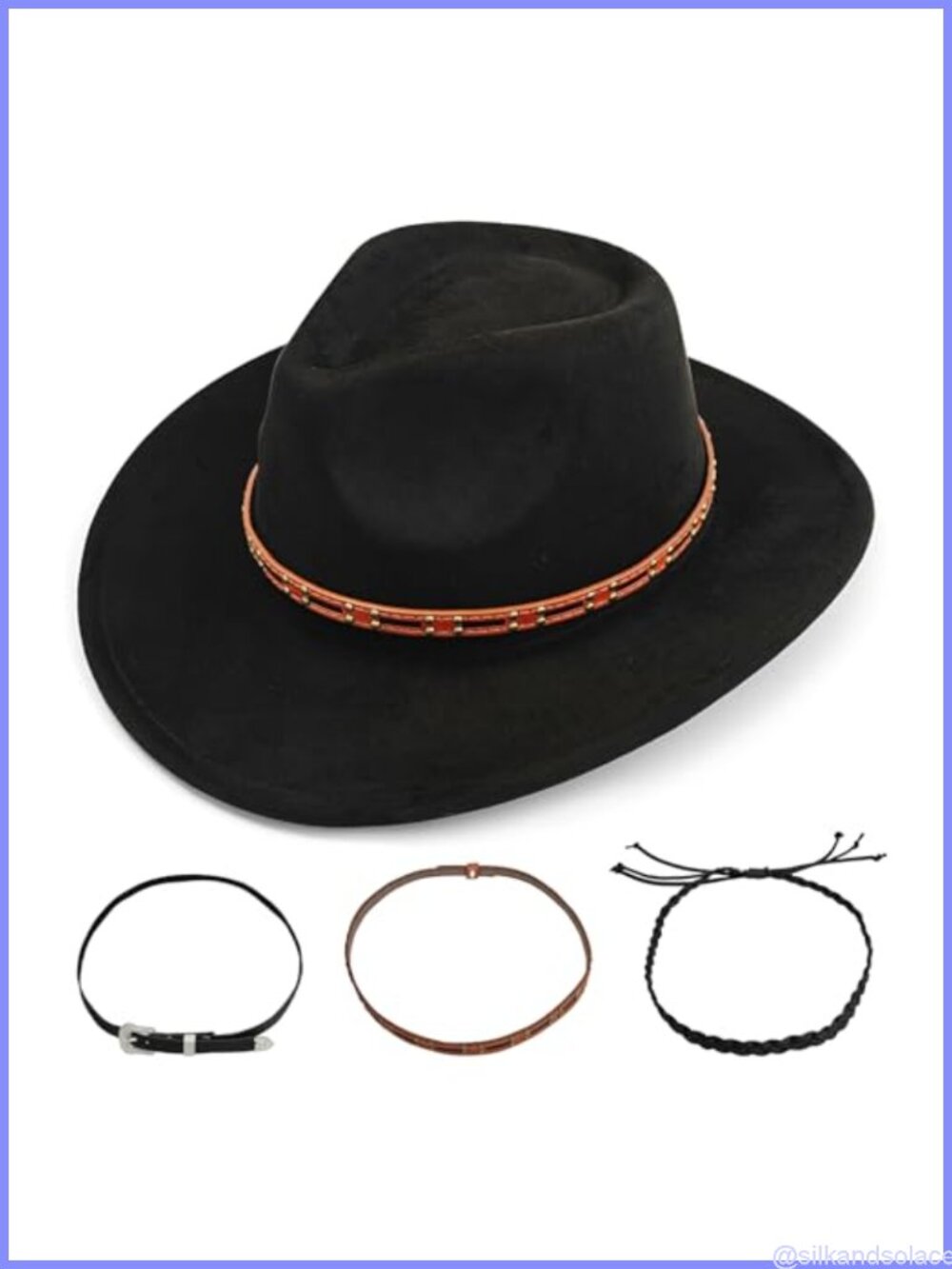 Western Cowboy Hat Wide Brim Adjustable Faux Leather Band